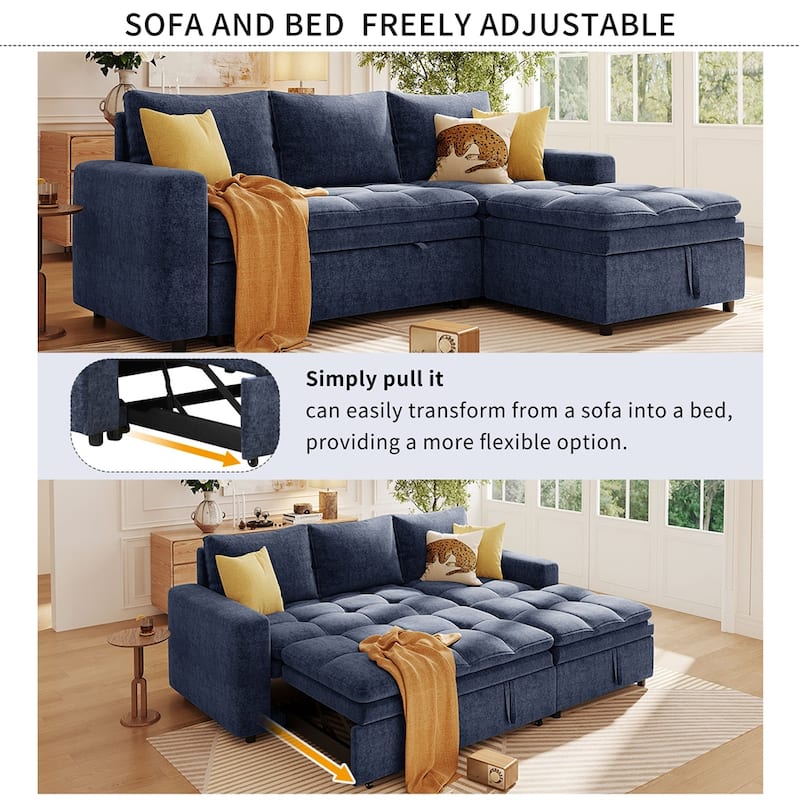 Upholstered Sectional Sofa Bed with Storage Space