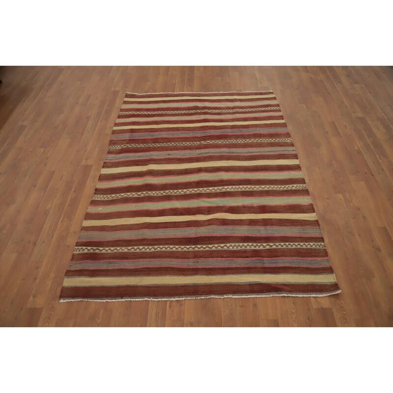 Hand Woven Oriental 100% Wool Carpet Southwestern Tribal Oranges & Rust Kilim Area Rug - 6' 1'' X 4' 4''