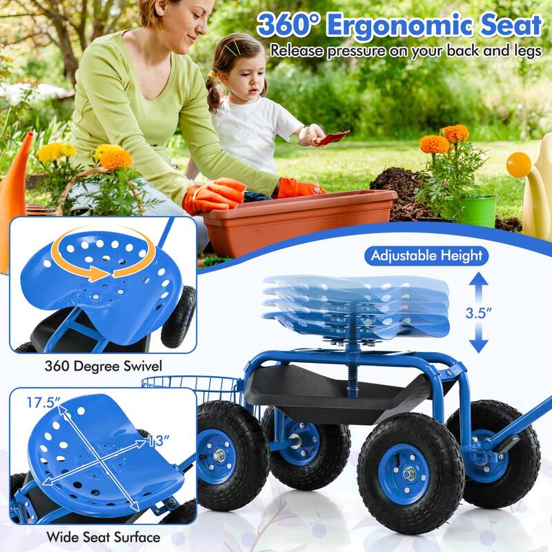Costway Garden Cart Rolling Work Seat Wagon Scooter for Planting with - See Details