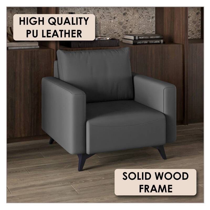 Inno Modern Vegan Leather Single-Seater Sofa Side Armchair with Solid Wood Frame, Metal Legs, Removable Cushions Accent Chair