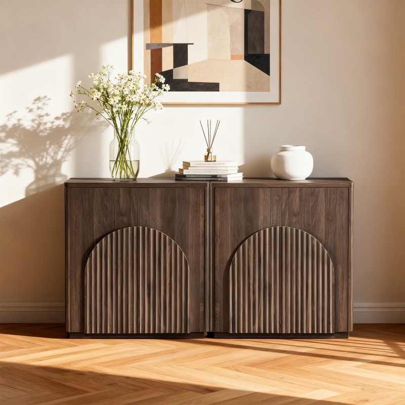 Spruce & Spring Modern Sideboard Buffet Cabinet with Wave Design