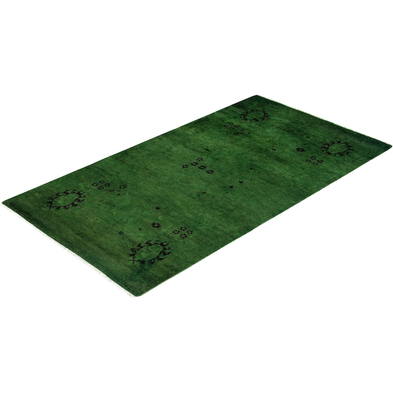 Overdyed, One-of-a-Kind Hand-Knotted Area Rug - Green - 3' 0" x 5' 2"