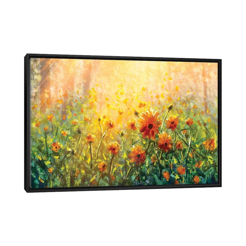 iCanvas "Flower Field In Forest Under The Morning Sunlight" by Valery Rybakow Framed Canvas Print - Black - 26x40
