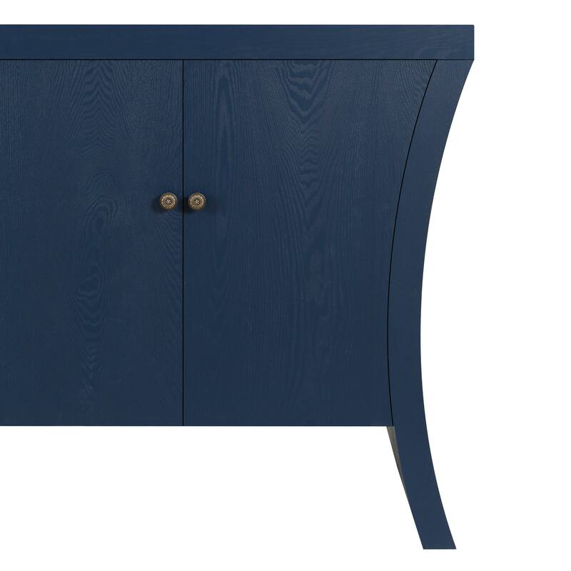 Refined Industrial 4-Door Credenza with Wooden Arc Legs & Bronze Clasps