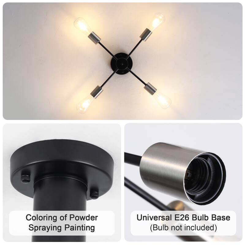 4-Light Modern Semi Flush Mount Chandelier for Bedroom Study Room