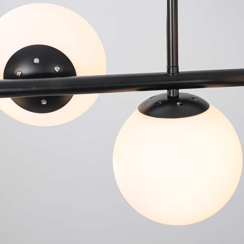 7-Light Mid-Century Modern Gold/Black Sputnik Metal Island Lights with Opal Glass Globe Shades for Kitchen/Dining Room