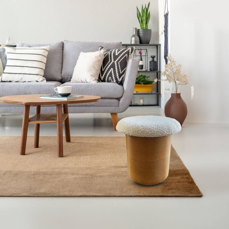 Tufted Boucle Ottoman Stool with Wooden Frame Accent Seat or Footrest