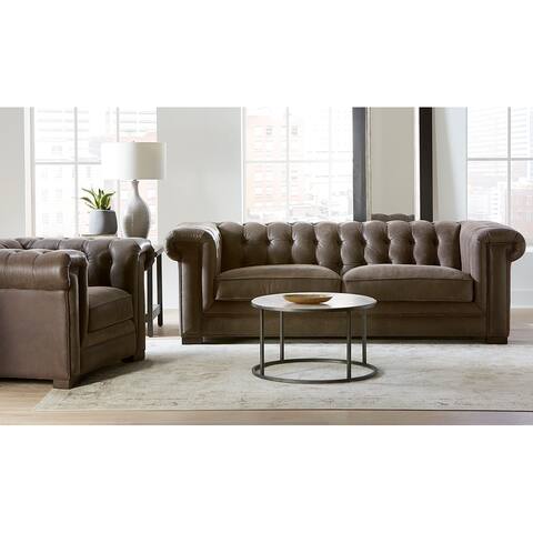 Pacer Two Piece Leather Tufted Sofa and Chair Set with Nailhead Trim