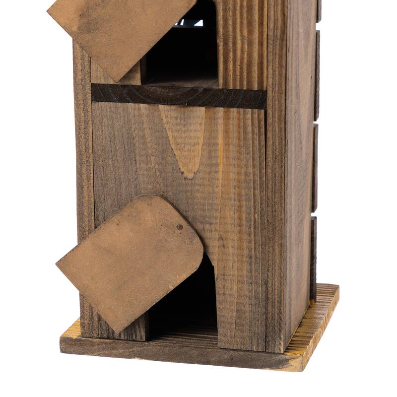 Glitzhome 15"H Washed Blue 2-Tiered Solid Wood and Metal Daisy Decorative Outdoor Garden Birdhouse