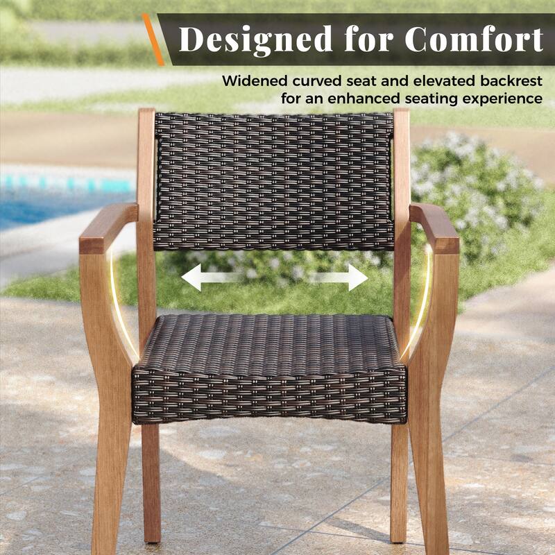 MAISON ARTS 7/9-Piece Acacia Wood Outdoor Dining Set for 6/8, Expandable Table with Wicker Chairs, Farmhouse Patio Furniture