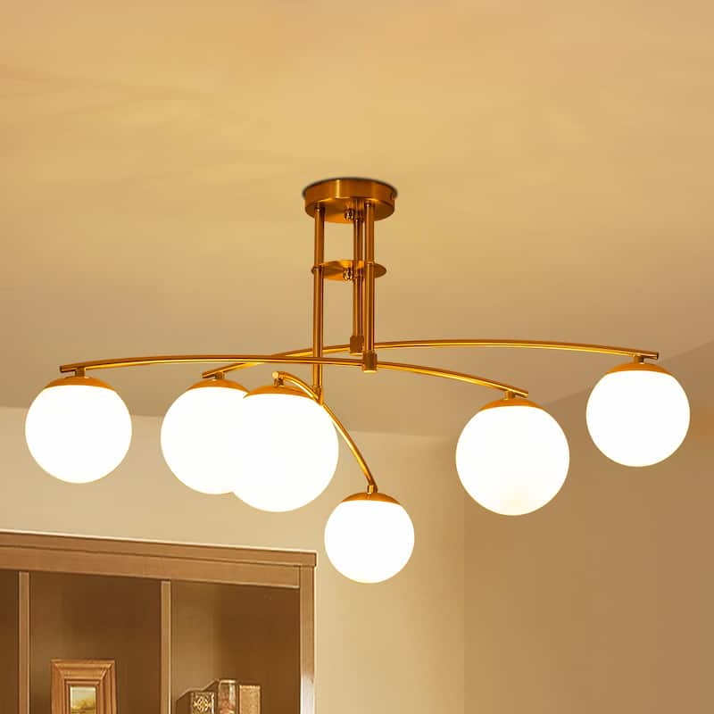 Jerricha 6-Light Modern Sputnik Linear Opal Frosted Glass Globe Bubble Semi-Flush Mount Light