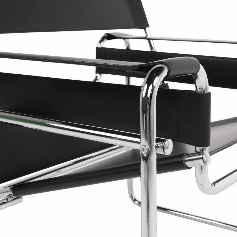 Breuer Chair Company Model B3 Wassilly Armchair Arm Chair w/ Chrome Frame & Black Bonded (REgenerated) Leather (Made in Italy)