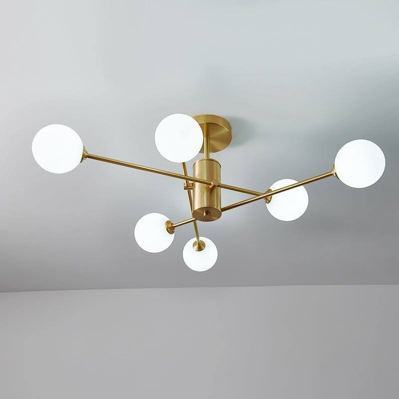 Linear Sputnik Frosted Glass Globe Semi Flush Chandelier