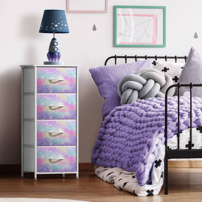 4 Drawer Bedside Nightstand Chest Tower Bedroom Dresser, Pastel Colors