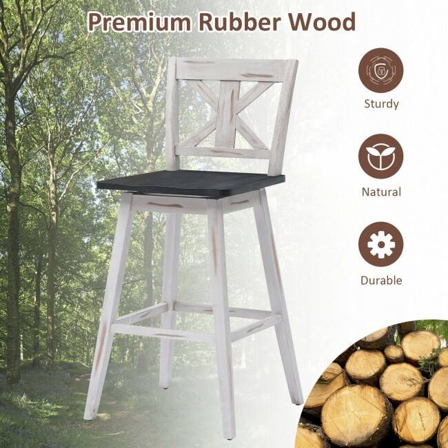 29 Inch Bar Stool Set of 2 with 360° Swivel Seat and Non-Slip Foot Pads