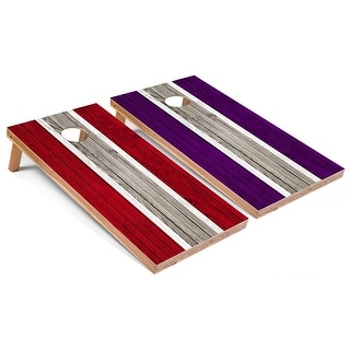 Solid Wood Cornhole Boards - Red and Purple Stripes Design