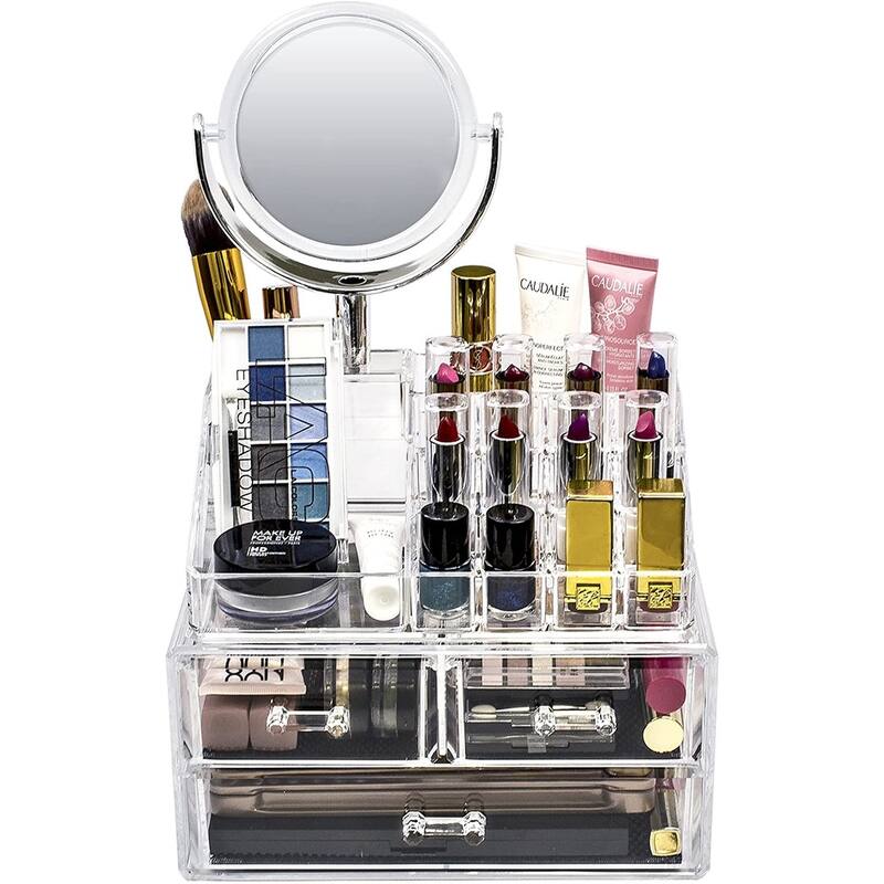 Sorbus Acrylic Cosmetic Makeup and Jewelry Storage Case Display with Removable Magnifying Mirror - 9.25" L x 6.25" W x 14.75"