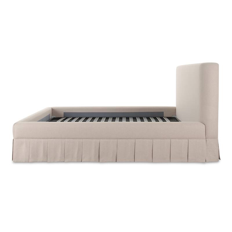 NADAAL STUDIOS Lenora Beige Upholstered Queen Bed with Pleated Skirt Base and Padded Headboard
