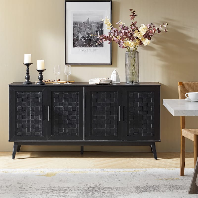 Jack Modern 63" Wide Sideboard with Handwoven Doors and Adjustable Shelf by HULALA HOME