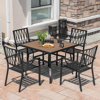 5-Piece Patio Outdoor Metal Dining Set with Umbrella Hole