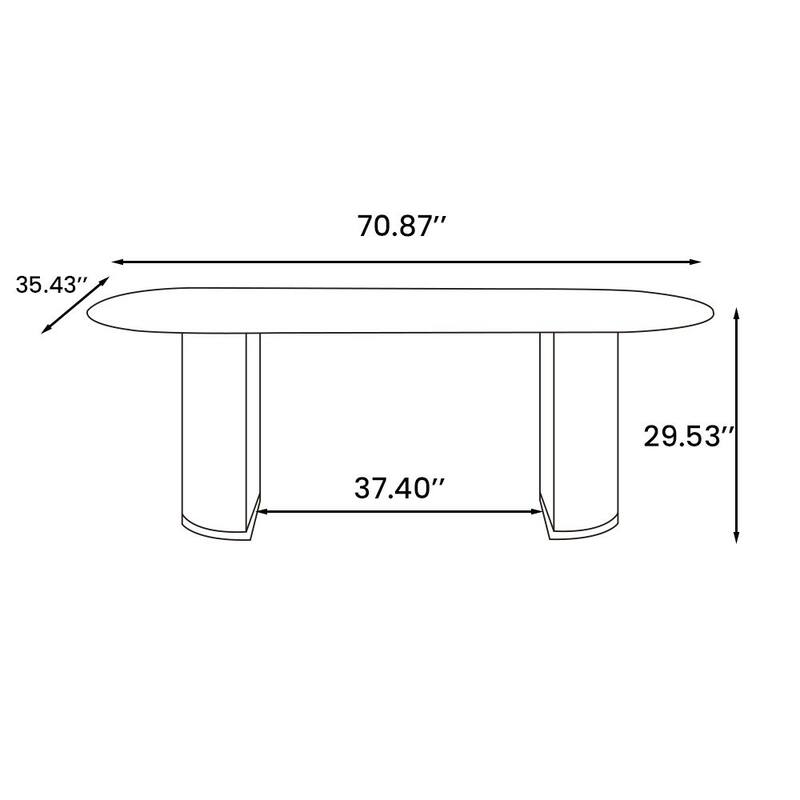 Modern Minimalist White Oval Dining Table with Glossy Sintered Stone Tabletop, Roman Column Frame Table Legs