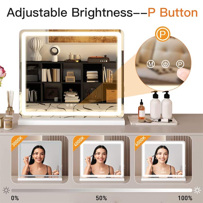 Lighted Makeup Mirror, Hollywood Vanity Mirror with Led Lights, Three Color Lighting Modes, Smart Touch Control Mirrors