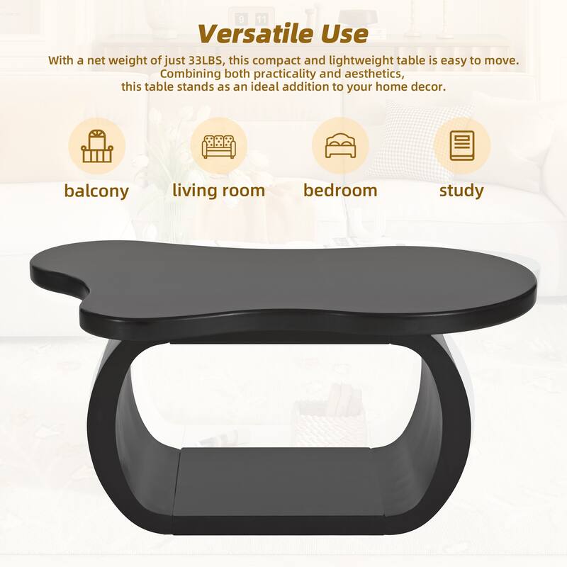 Cloud Coffee Table With 1.5" Thick Tabletop,Irregular End Table With Curved Legs, Unique Design Accent Table With Round Edge