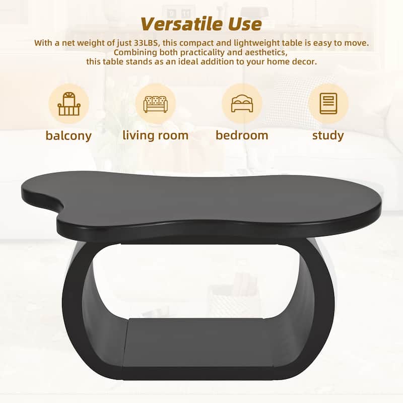 Rregular Coffee Table Cloud Shaped Table, Modern Wood Center Tables with Curved Legs for Apartment, Living Room