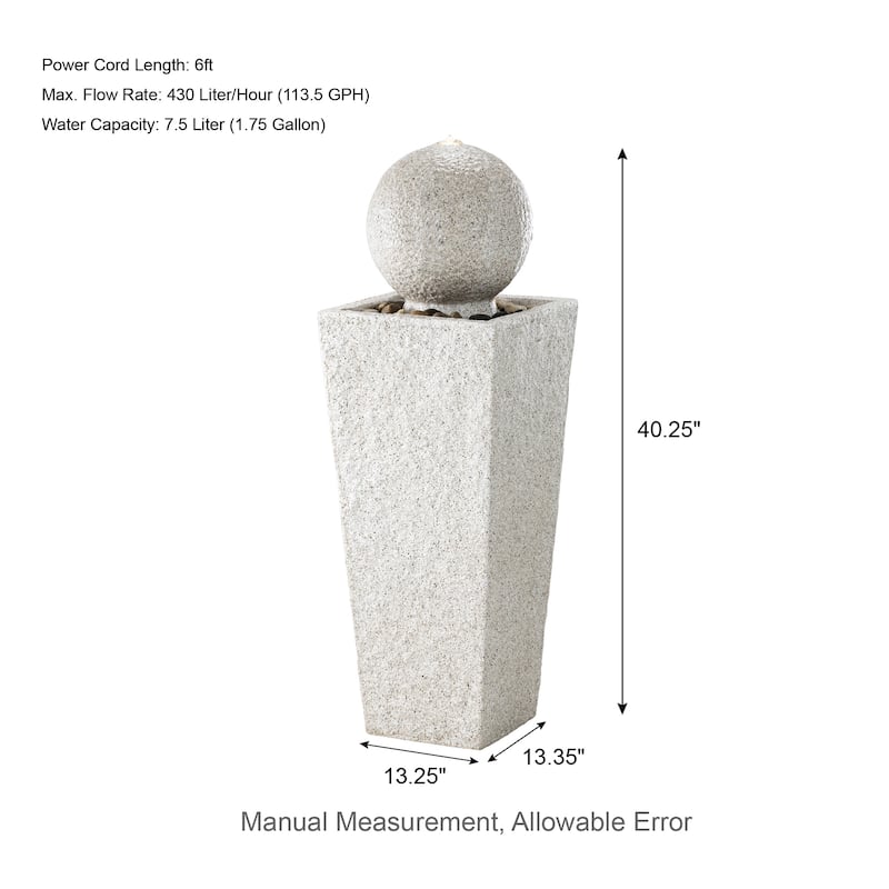 Glitzhome 40.25"H Floating Pedestal Sphere Oversized LED Polyresin Fountain with Pebbles