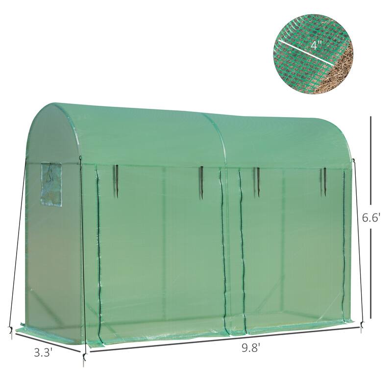 Outsunny 10' x 3' x 7' Tunnel Greenhouse Outdoor Walk-In Hot House with Roll-up Windows and Zippered Door, Steel Frame, PE Cover