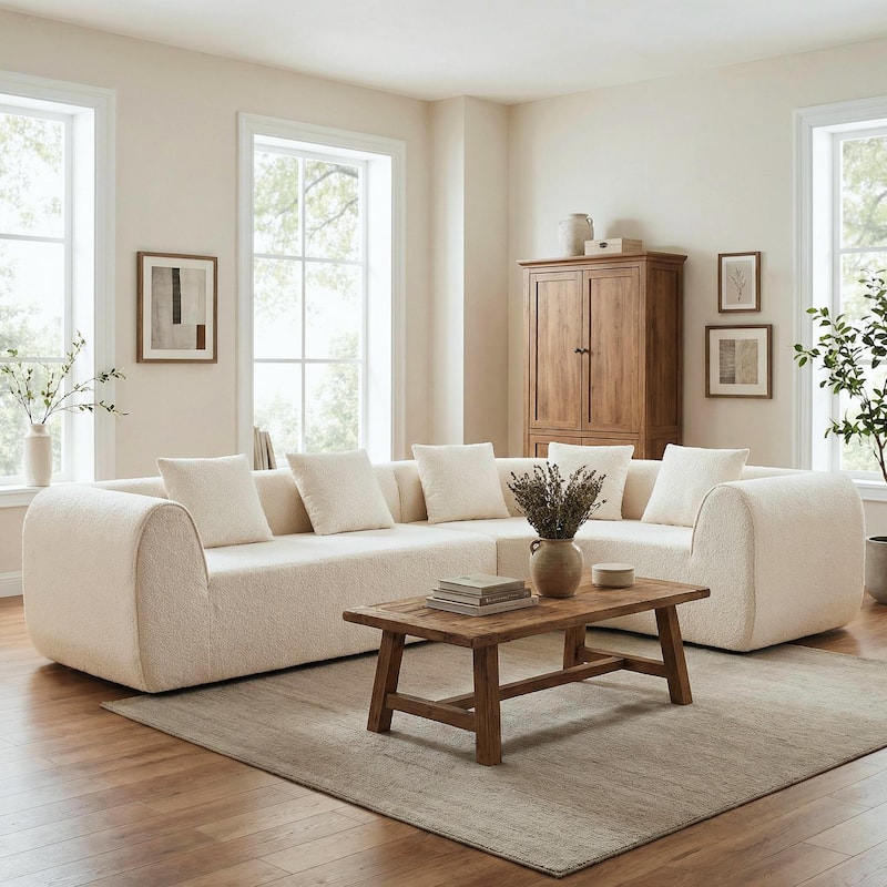 Christopher Knight Home - Curved Modular 110" Upholstered Sectional Sofa - White