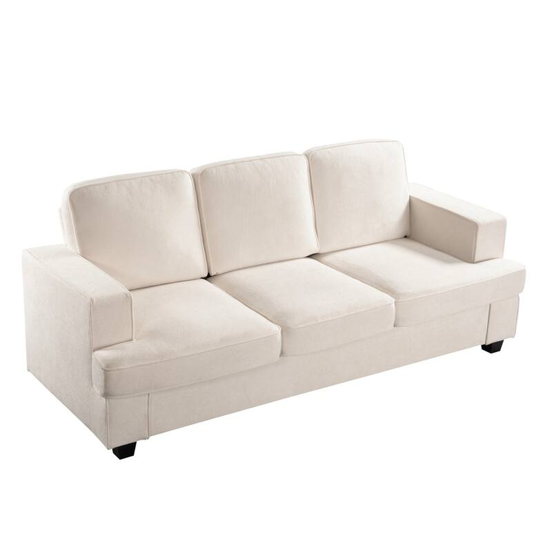 Modern Ivory Velvet 3 Seater Sofa, 84x36x35 inches