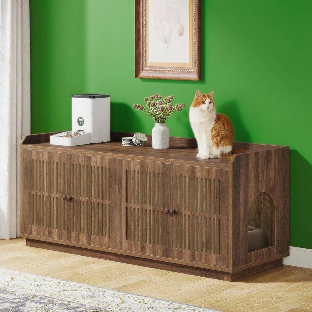 55.1" Extra Large Cat Litter Box Enclosure with Hidden Storage Compartment and Side Door