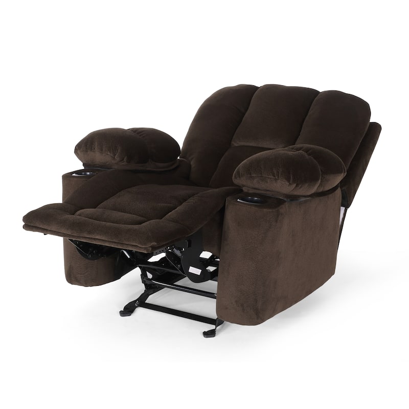 Brown Elegant Fabric Manual Recliner Chair with Dual Cup Holders, Spacious Dimensions for Max Comfort