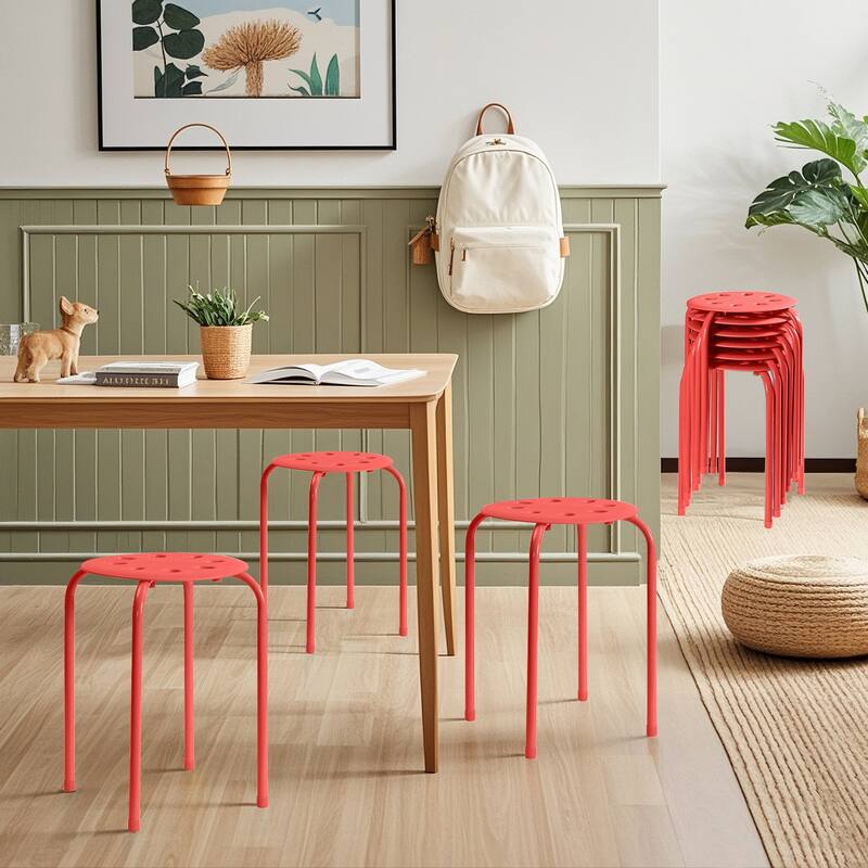 Javlergo 6-Pack Plastic Stackable Stools, Portable 8 Holes Metal Round Top Stools for Kitchen/Classrom