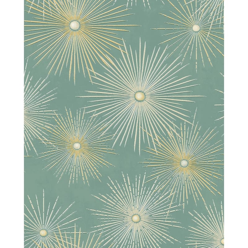 NextWall Starburst Geo Peel and Stick Wallpaper - 20.5 in. W x 18 ft. L - Teal & Gold