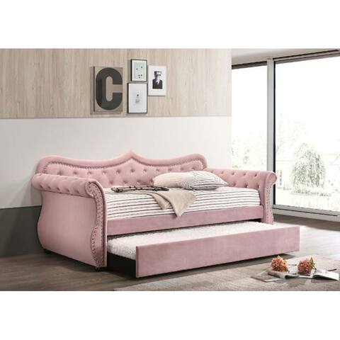 Adkins Daybed & Trundle, Pink Velvet 94"L x 43"W x 42"H