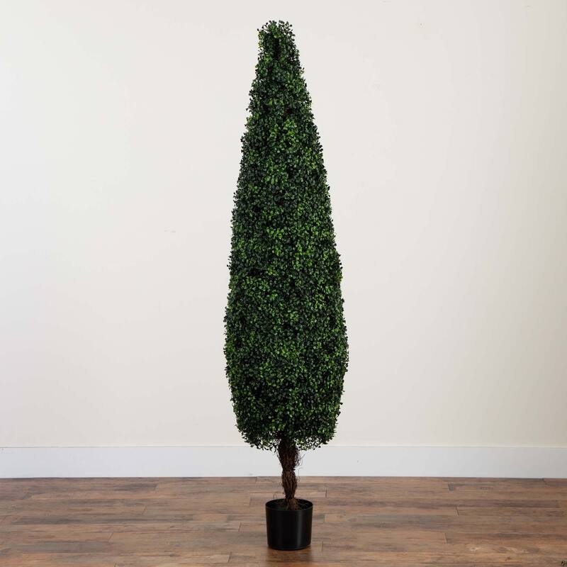 Boxwood Topiary Artificial Outdoor Potted Cone Tree - 6' - Green