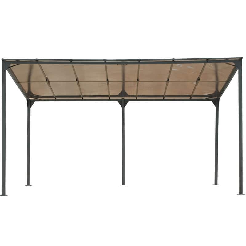 14.76' x 9.22' Wall-Mounted Gazebo – Powder-Coated Iron Frame with Durable PC Roof Panels, Sloped Lean-To Patio Cover