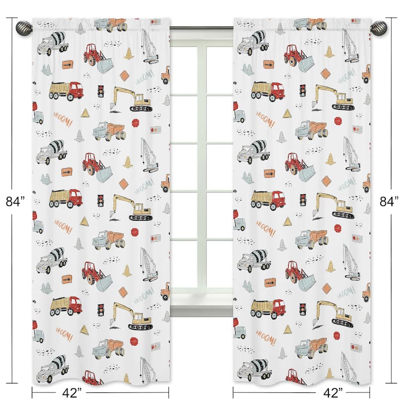 Sweet Jojo Designs Construction Truck 84in Window Treatment Curtain Panel Pair - Grey Yellow Red and Blue Transportation