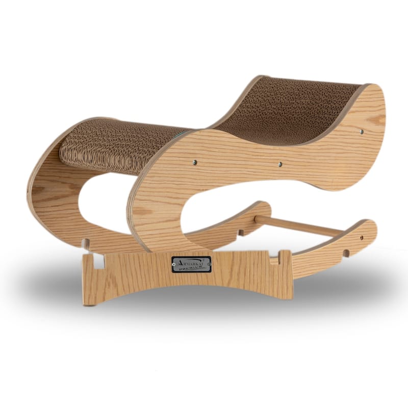 Real Wood Medium Wooden Cat Rocking Chair, Detachable Cat Swing Chair - Natural Beige