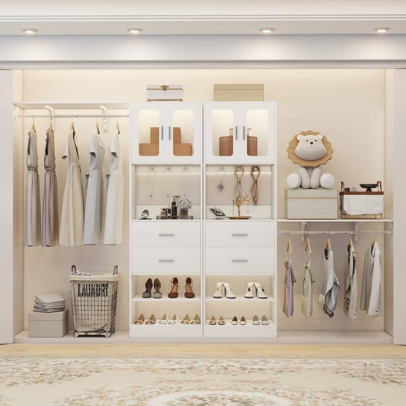 Rackcog Closet System with Doors and Drawers, Storage Organizer with DIY Shelving for Walk-in Closet