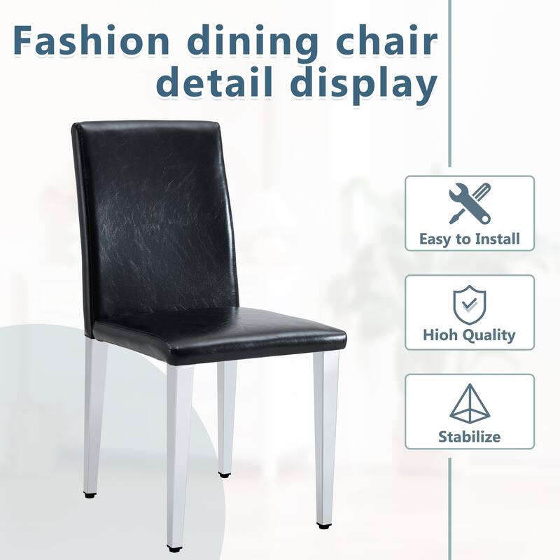Simple 4 Piece PU Dining Chair with Cushions, Metal Legs, Non Slip Pads for Dining Room Kitchen Bedroom Living Room