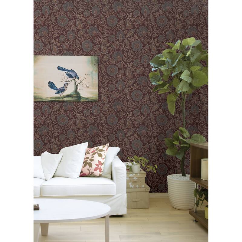NuWallpaper Waverly Indira Aster Maroon Peel and Stick Wallpaper - N/A