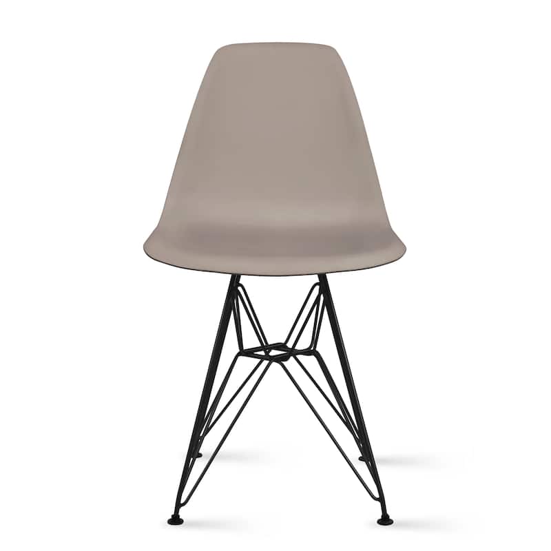 Modern Color Pyramid Seat Height DSW Molded Armless Plastic Dining Room Chairs Black Wire Eiffel Dowel Legs - Taupe Gray