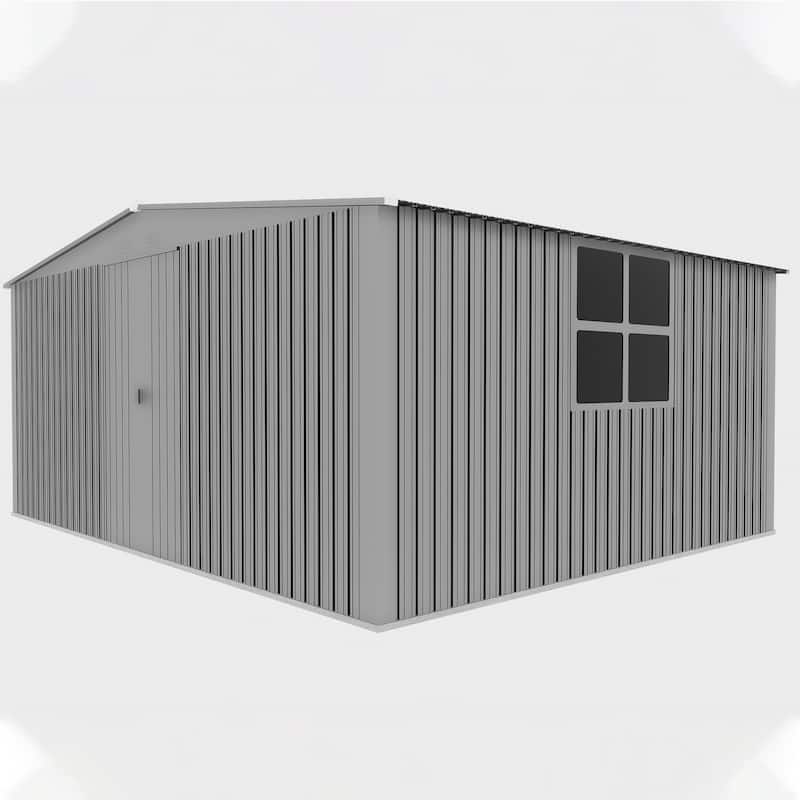 13x11 ft Outdoor Storage Shed, Metal Shed Firewood Shed, Grey
