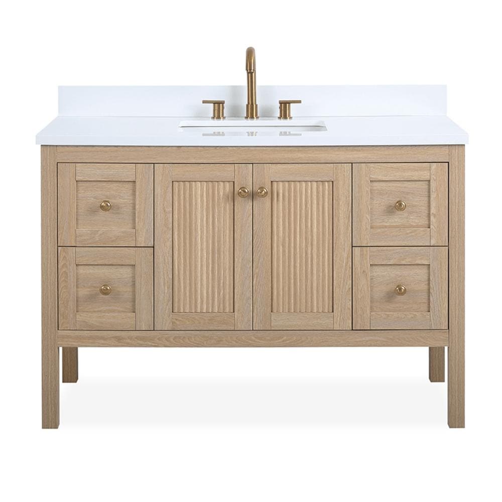 Modern Light Oak Single Sink Bathroom Vanity With White Quartz Top