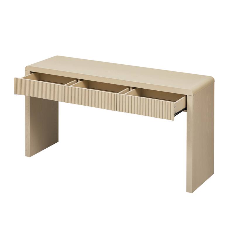 55" Rustic Console Table with 3 Fluted Drawers for Living Room and Hallway