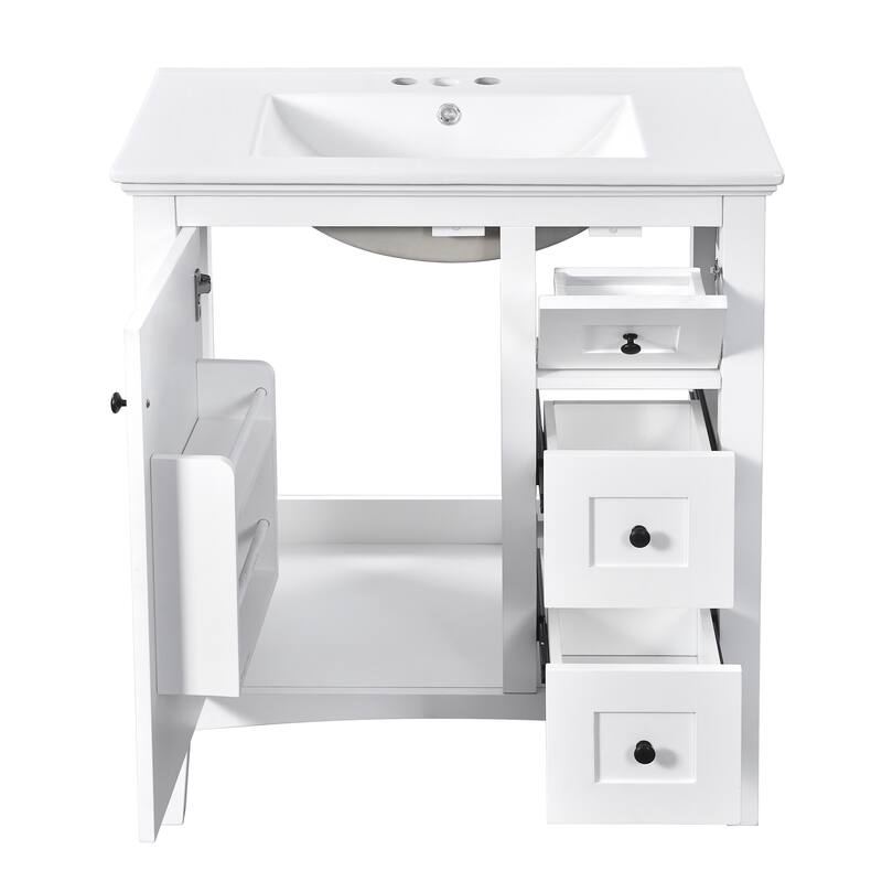 30'' Freestanding Bathroom Vanity with White Integrated Ceramic Sink - 30'' x 18.3'' x 33.7''