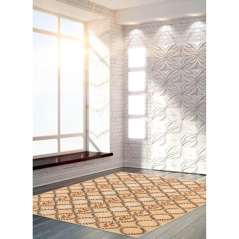 ECARPETGALLERY Flat-Weave Ankara FW Khaki Silk, Wool Kilim - 6'9 x 9'3